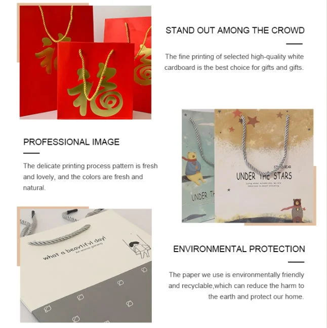 Cheap Shopping Packaging Handles Party Glitter Stand up Kraft Paper Bag Christmas White Paper Gift Bags