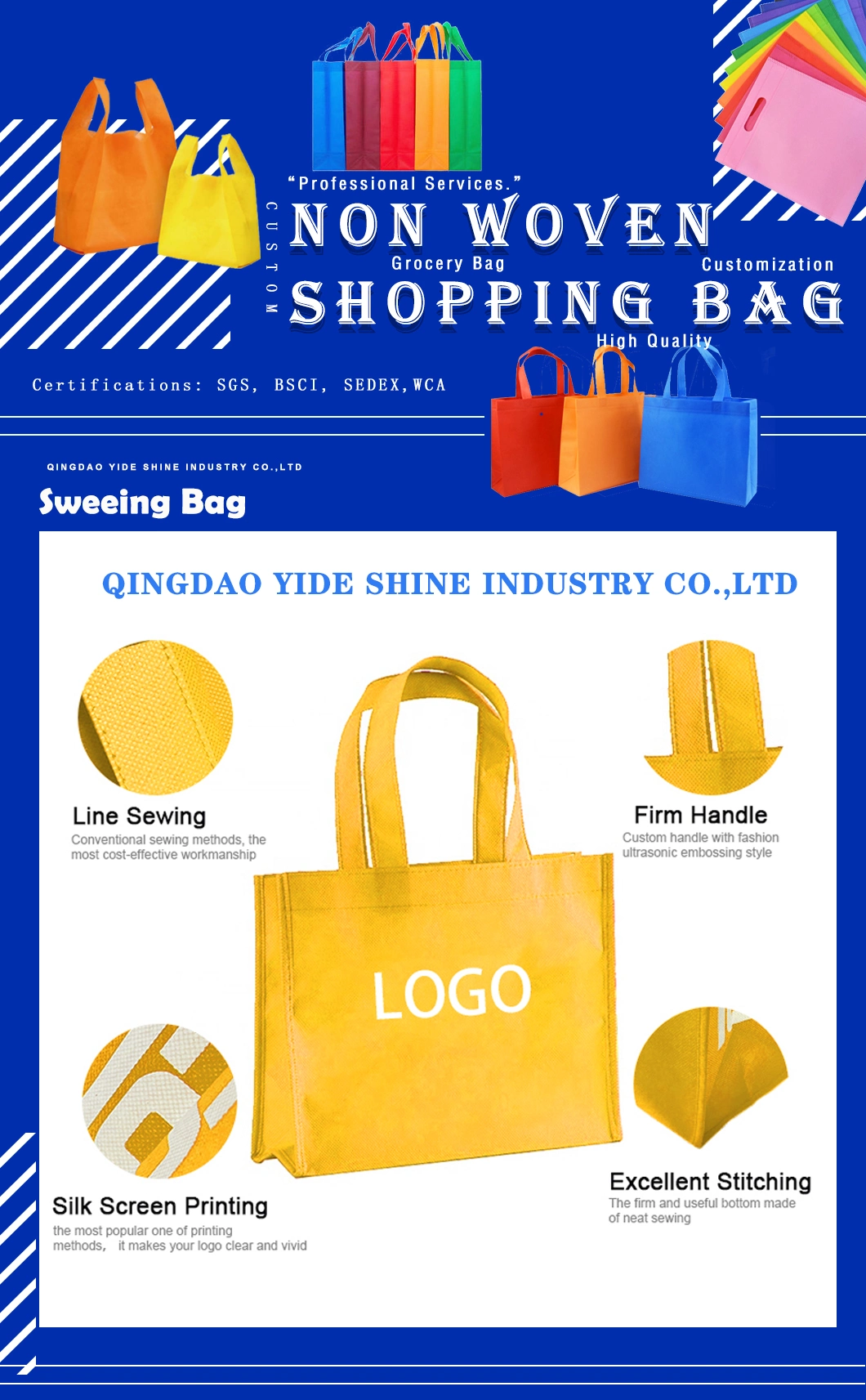 Custom Printing Logo PP Non Woven Shopping Bag T Shirt Grocery Bag